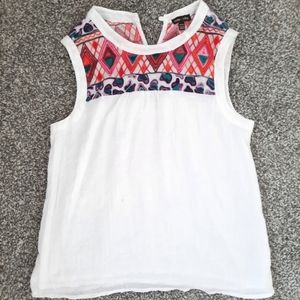 White Tank Top with Knit Multicolored Accents